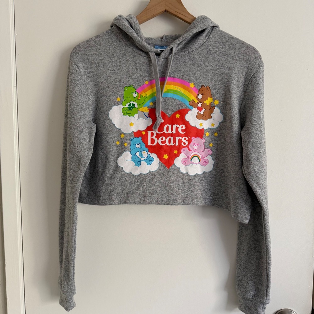 Care Bears Cropped Hoodie Heather Gray XS 80s Girlhoodcore Festival